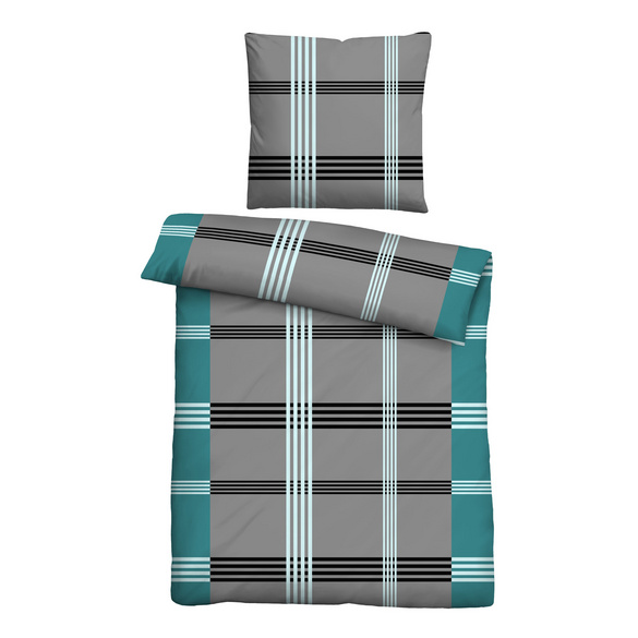 Castell Baumwoll Renforce Bettwäsche Karo-Streifen türkis, 1x 135x200 cm + 1x 80x80 cm