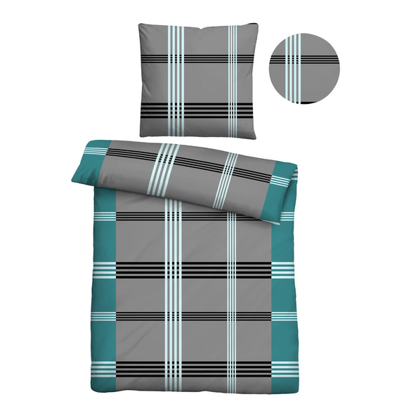 Castell Baumwoll Renforce Bettwäsche Karo-Streifen türkis, 1x 135x200 cm + 1x 80x80 cm