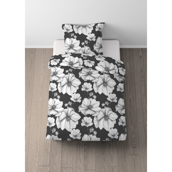 Castell Baumwoll Renforce Bettwäsche Blüten titanium, 1x 135x200 cm + 1x 80x80 cm