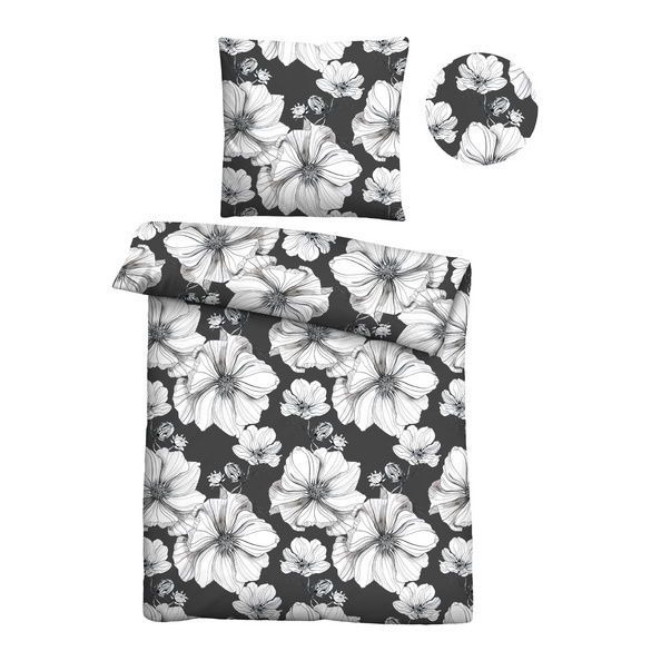 Castell Baumwoll Renforce Bettwäsche Blüten titanium, 1x 135x200 cm + 1x 80x80 cm