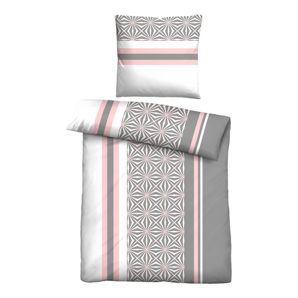 Castell Baumwoll Renforce Bettwäsche Streifen & Sterne  silber/grau, 1x 135x200 cm + 1x 80x80 cm