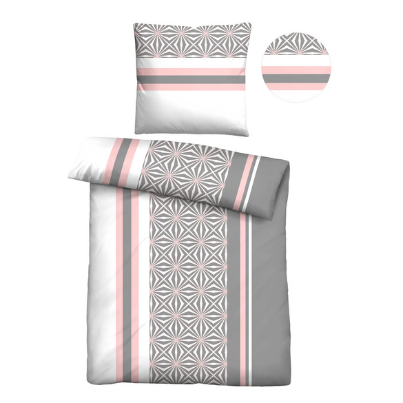 Castell Baumwoll Renforce Bettwäsche Streifen & Sterne  silber/grau, 1x 155x220 cm + 1x 80x80 cm