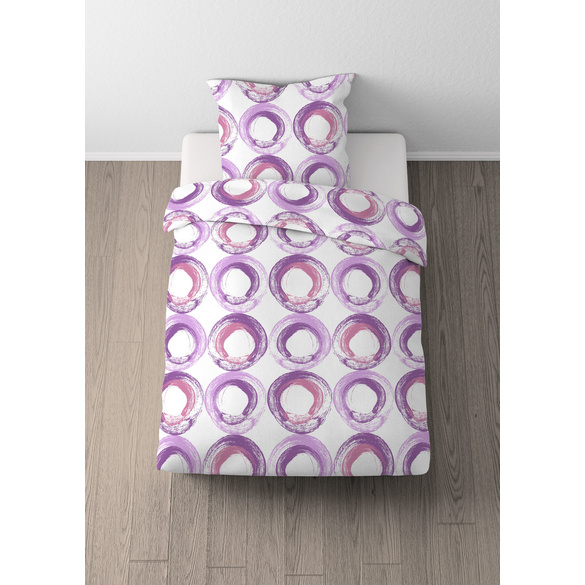Castell Baumwoll Renforce Bettwäsche Kreise viola, 1x 155x220 cm + 1x 80x80 cm