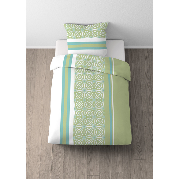 Castell Baumwoll Renforce Bettwäsche Längsmuster pistaziengrün, 1x 135x200 cm + 1x 80x80 cm