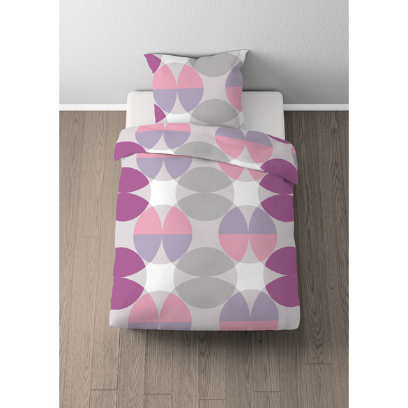 Castell Baumwoll Renforce Bettwäsche Kreisemix brombeer, 1x 135x200 cm + 1x 80x80 cm