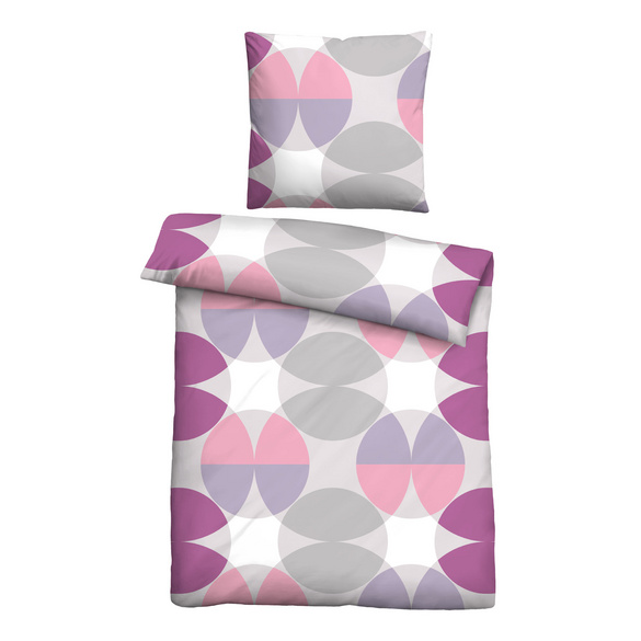 Castell Baumwoll Renforce Bettwäsche Kreisemix brombeer, 1x 155x220 cm + 1x 80x80 cm