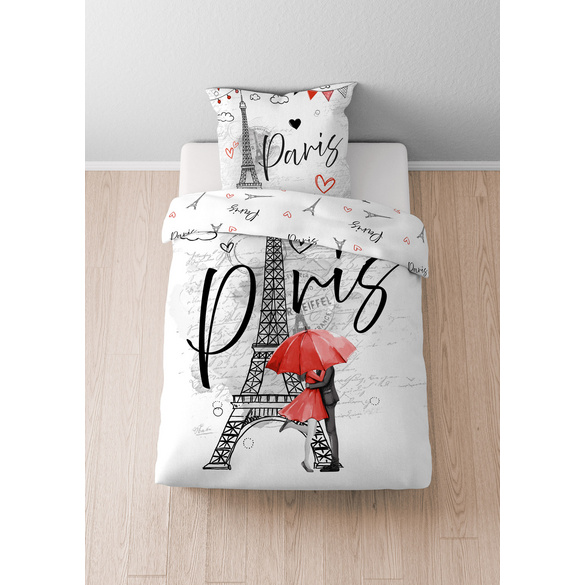 Castell Polycotton Renforce Bettwäsche Paris grau, 1x 135x200 cm + 1x 80x80 cm