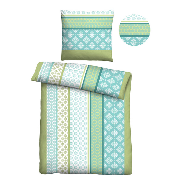 Castell Mikrofaser Seersucker Bettwäsche Längsmuster apfelgrün, 1x 135x200 cm + 1x 80x80 cm