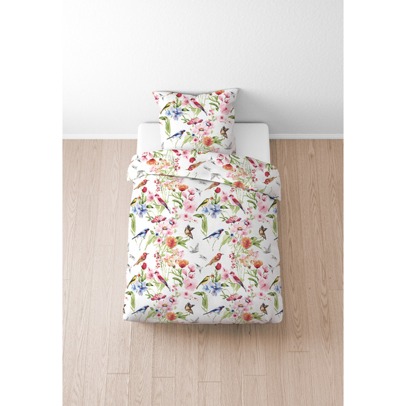 biberna Baumwoll-Satin Bettwäsche Birdie weiß, 1x 155x220 cm + 1x 80x80 cm