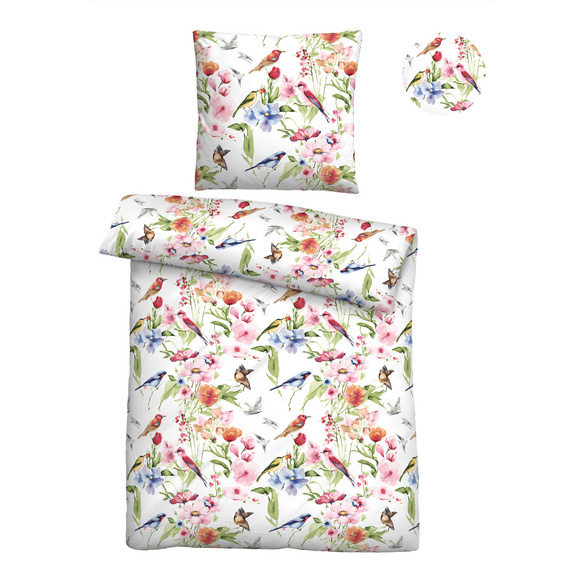 biberna Baumwoll-Satin Bettwäsche Birdie weiß, 1x 155x220 cm + 1x 80x80 cm