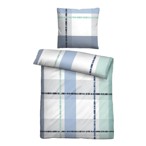 Castell Mikrofaser Seersucker Bettwäsche Karo eisblau, 1x 155x220 cm + 1x 80x80 cm