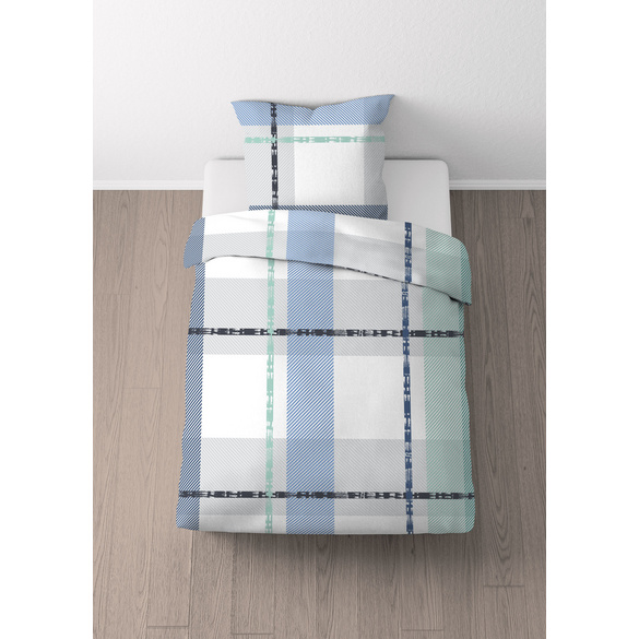 Castell Mikrofaser Seersucker Bettwäsche Karo eisblau, 1x 155x220 cm + 1x 80x80 cm