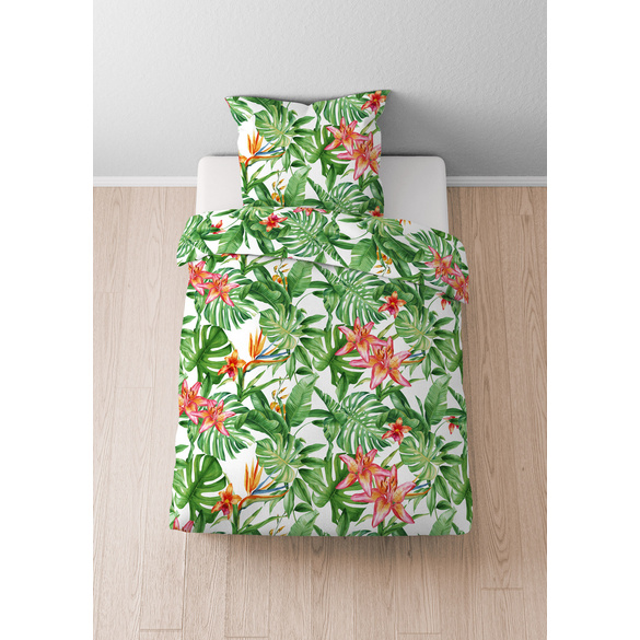 Castell Mikrofaser Seersucker Bettwäsche Dschungel hellgrün, 1x 155x220 cm + 1x 80x80 cm