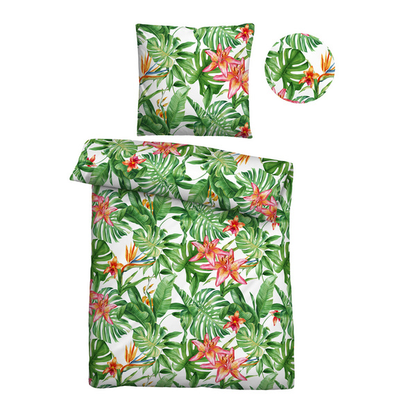 Castell Mikrofaser Seersucker Bettwäsche Dschungel hellgrün, 1x 155x220 cm + 1x 80x80 cm