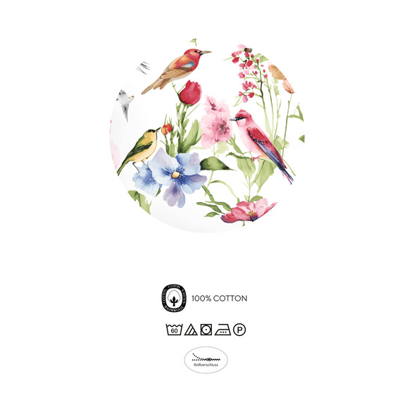 biberna Baumwoll-Satin Bettwäsche Birdie weiß, 1x 135x200 cm + 1x 80x80 cm