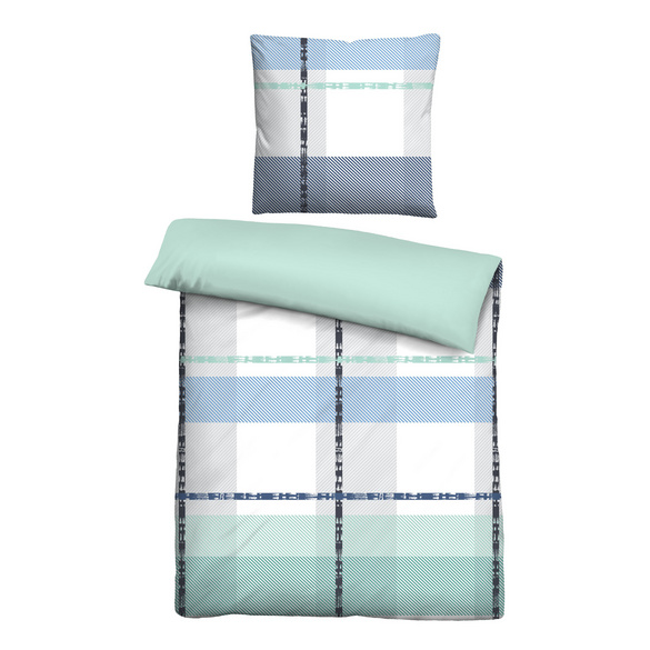 Castell Cooling Bettwäsche Karo eisblau, 1x 135x200 cm + 1x 80x80 cm