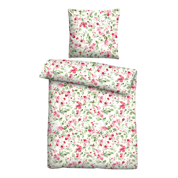 Castell Mikrofaser Bettwäsche Blümchen rubin, 1x 135x200 cm + 1x 80x80 cm