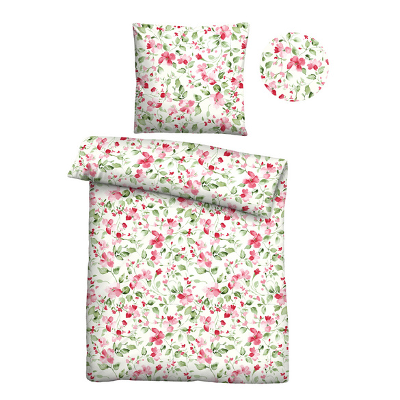 Castell Mikrofaser Bettwäsche Blümchen rubin, 1x 135x200 cm + 1x 80x80 cm