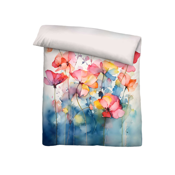 biberna Tencel Bettwäsche Aquarell Blumen taubenblau, 1x 135x200 cm + 1x 80x80 cm