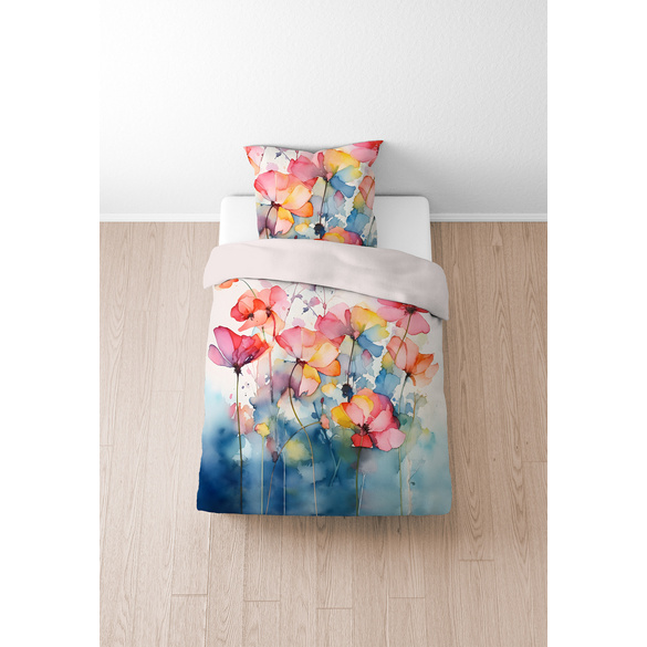 biberna Tencel Bettwäsche Aquarell Blumen taubenblau, 1x 135x200 cm + 1x 80x80 cm