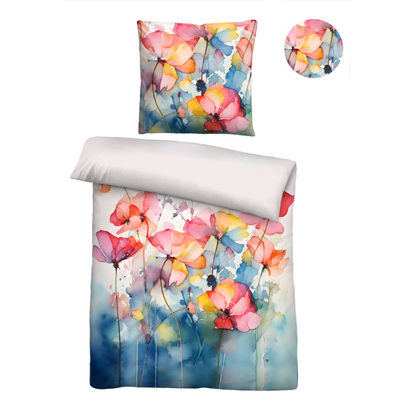 biberna Tencel Bettwäsche Aquarell Blumen taubenblau, 1x 135x200 cm + 1x 80x80 cm