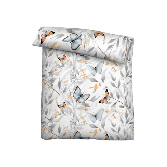 biberna Tencel Bettwäsche Schmetterlinge weiß, 1x 155x200 cm + 1x 80x80 cm