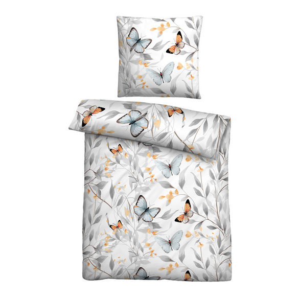 biberna Tencel Bettwäsche Schmetterlinge weiß, 1x 135x200 cm + 1x 80x80 cm