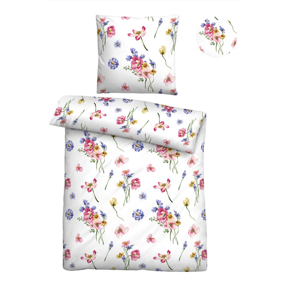 biberna Seersucker Bettwäsche Sommerblumen pink, 1x 155x220 cm + 1x 80x80 cm