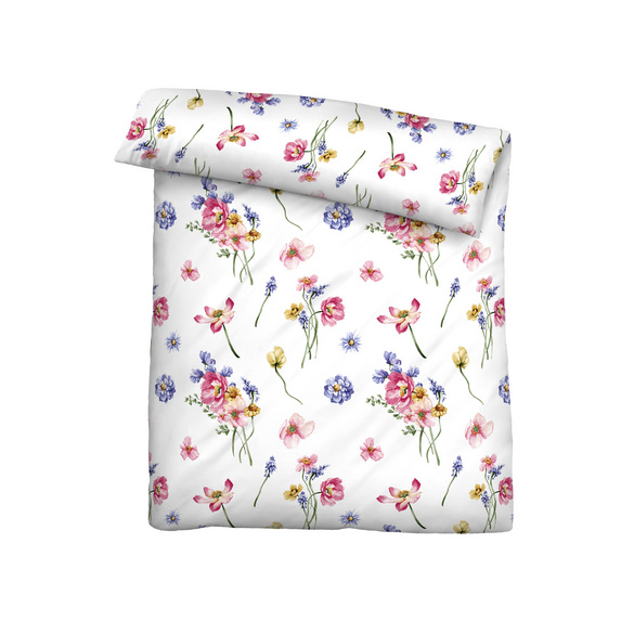 biberna Seersucker Bettwäsche Sommerblumen pink, 1x 155x200 cm + 1x 80x80 cm