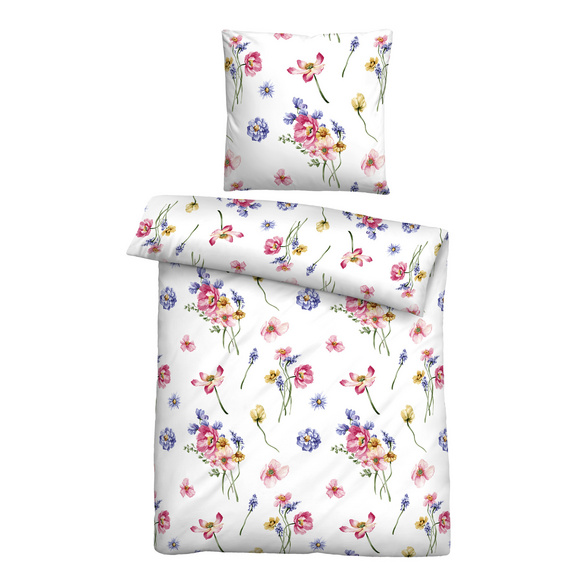 biberna Seersucker Bettwäsche Sommerblumen pink, 1x 135x200 cm + 1x 80x80 cm