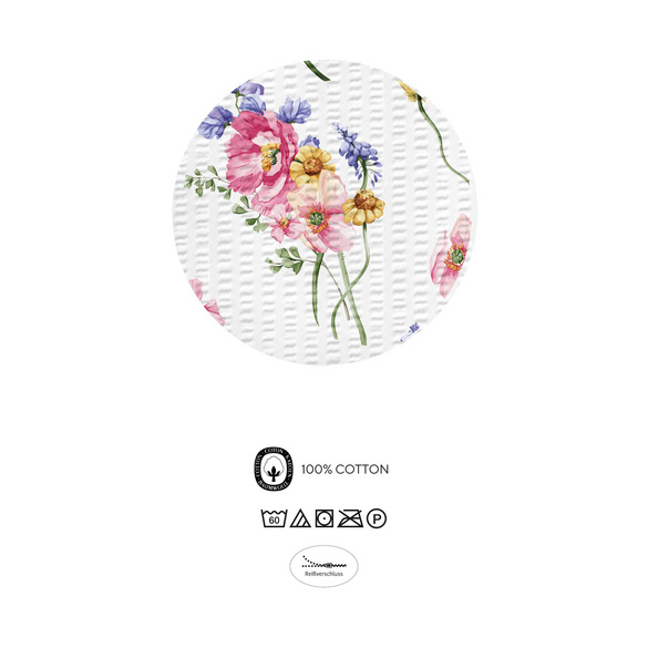 biberna Seersucker Bettwäsche Sommerblumen pink, 1x 135x200 cm + 1x 80x80 cm