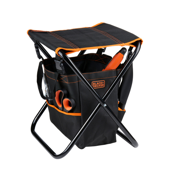 Gartenhocker mit Werkzeugtasche Black+Decker