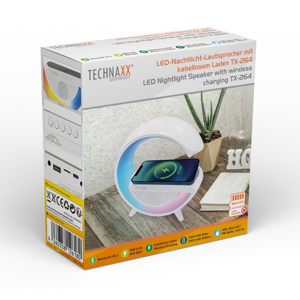 LED-Nachtlicht Lautsprecher mit kabelloser Ladefunktion Technaxx
