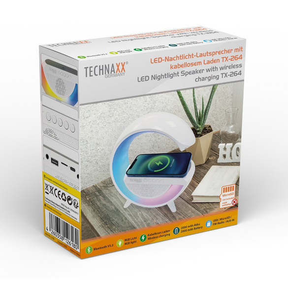 LED-Nachtlicht Lautsprecher mit kabelloser Ladefunktion Technaxx