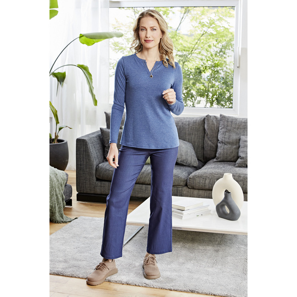 Shirt mit Tunika-Ausschnitt 2er-Set blau + taupe