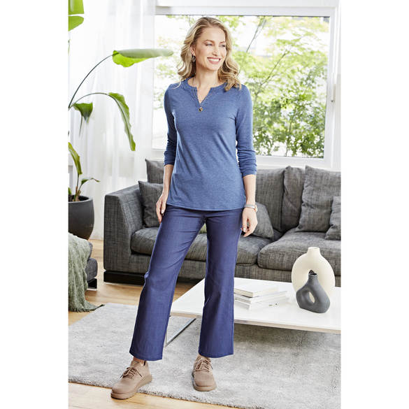 Shirt mit Tunika-Ausschnitt 2er-Set blau + taupe