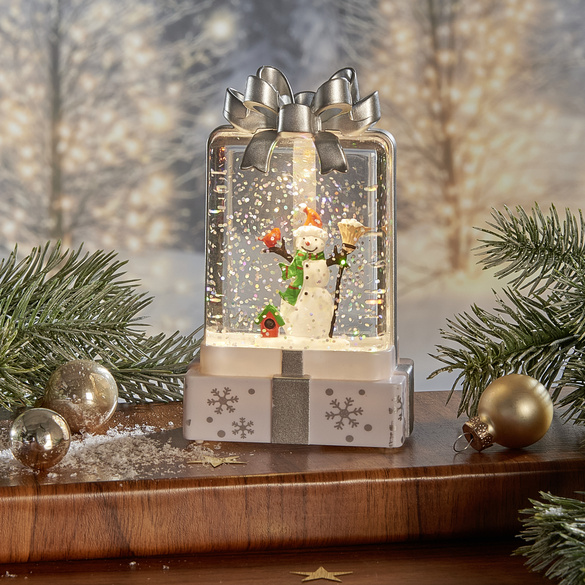 LED-Schneekugel "Geschenk" weiß Eldo