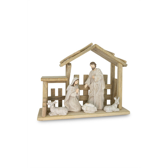Weihnachtskrippe Heilige Familie im Holzstall