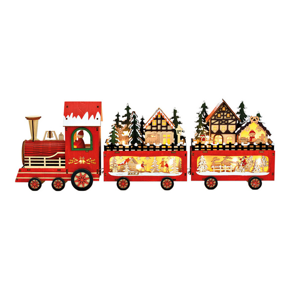 LED-Weihnachtszug mit Winterszene aus Holz