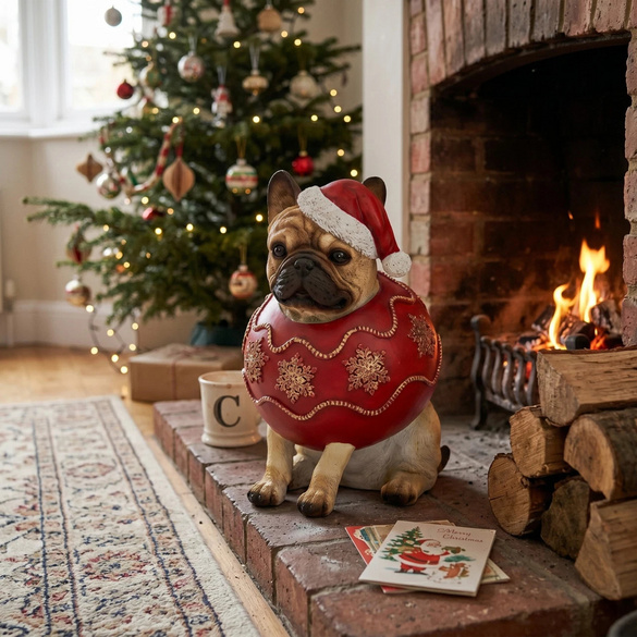 Weihnachtsfigur Französische Bulldogge mit Weihnachtskugel-Optik