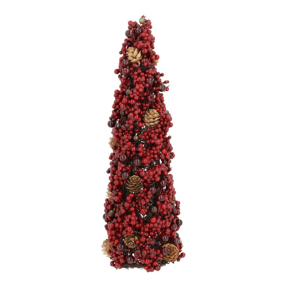 Weihnachtsdeko in Tannenbaumform mit Beeren und Zapfen, rot