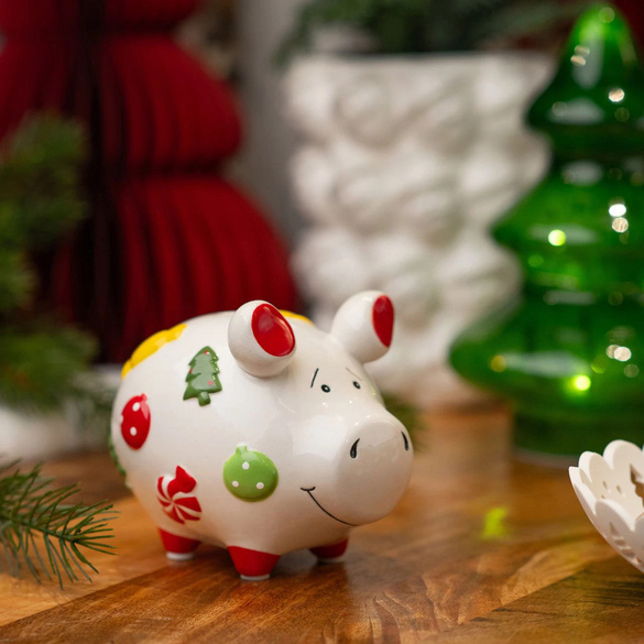 Sparschwein Weihnachtsdeko aus Keramik Wurm
