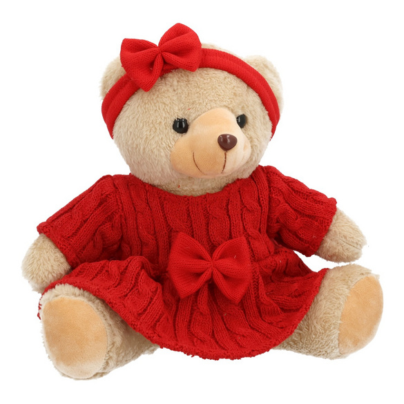 Weihnachts-Stofftier Bär mit Kleid und Schleife