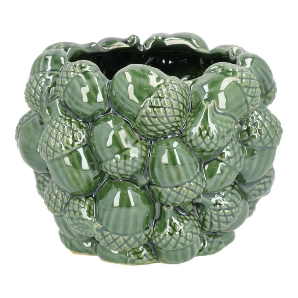 Blumentopf Eichel aus Keramik, grün