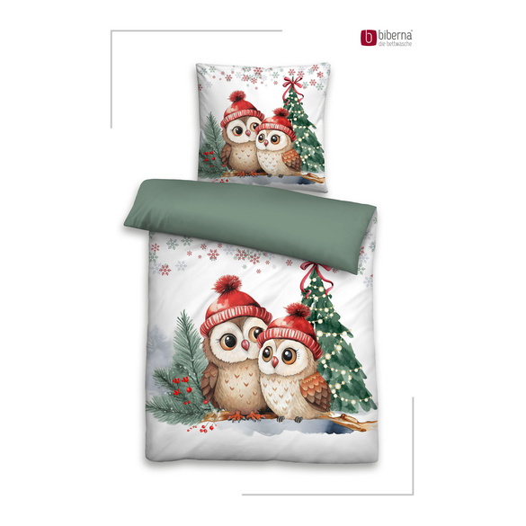 Feinbiber-Bettwäsche "Eulen Weihnachten" tanne biberna