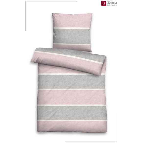 Melange-Flanell Bettwäsche "Blockstreifen" rose biberna