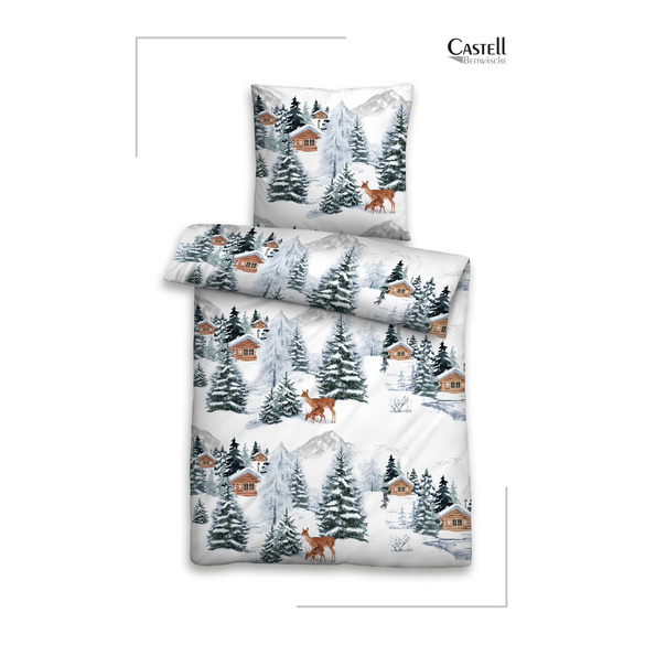 Castell Polycotton-Biber-Bettwäsche „Winter“ taubenblau