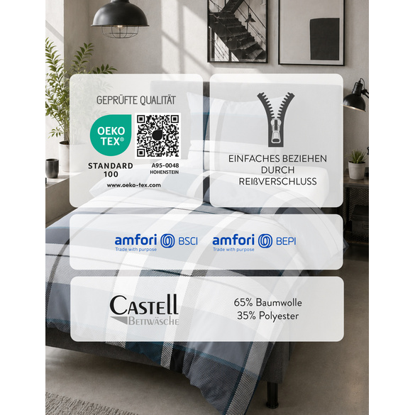 Castell Polycotton-Biber-Bettwäsche „Karo“ petrol