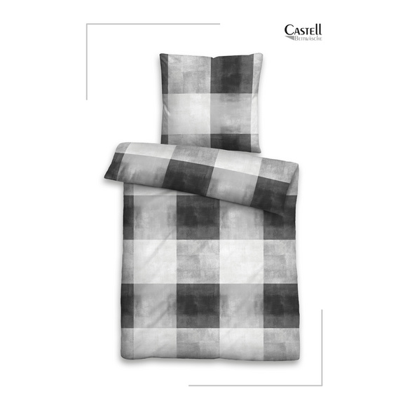 Castell Polycotton-Biber-Bettwäsche „Karo groß“ grau