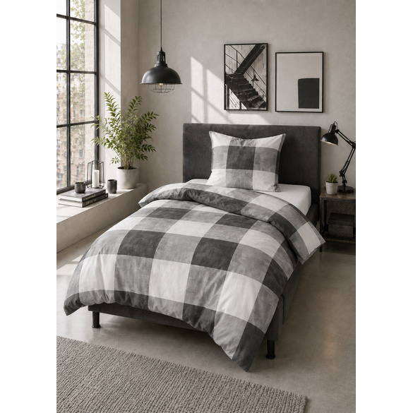 Castell Polycotton-Biber-Bettwäsche „Karo groß“ grau